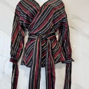 Zara Basic Striped Blouse in Black, Red, and Gold